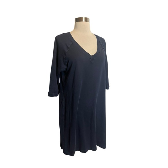 Hanro Pure Essence V-Neck Night Gown S Navy Blue Short Sleeve